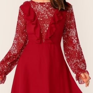 Red ruffle and floral dress/tunic